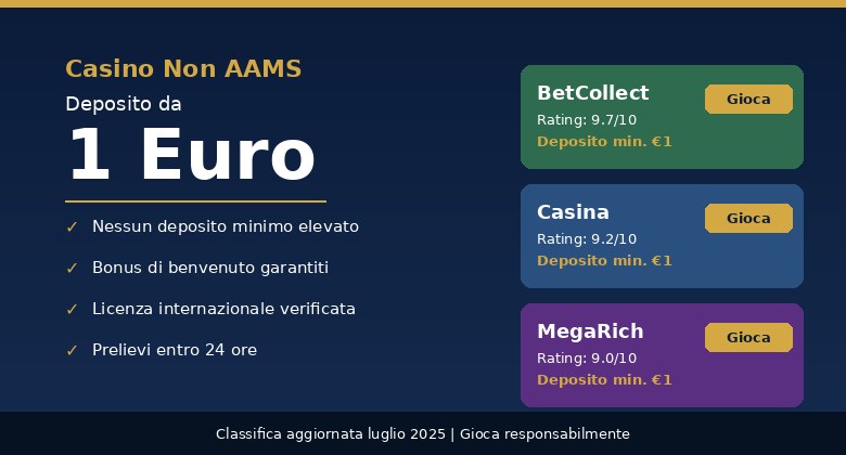 Casino non AAMS con deposito da 1 euro - guida 2026